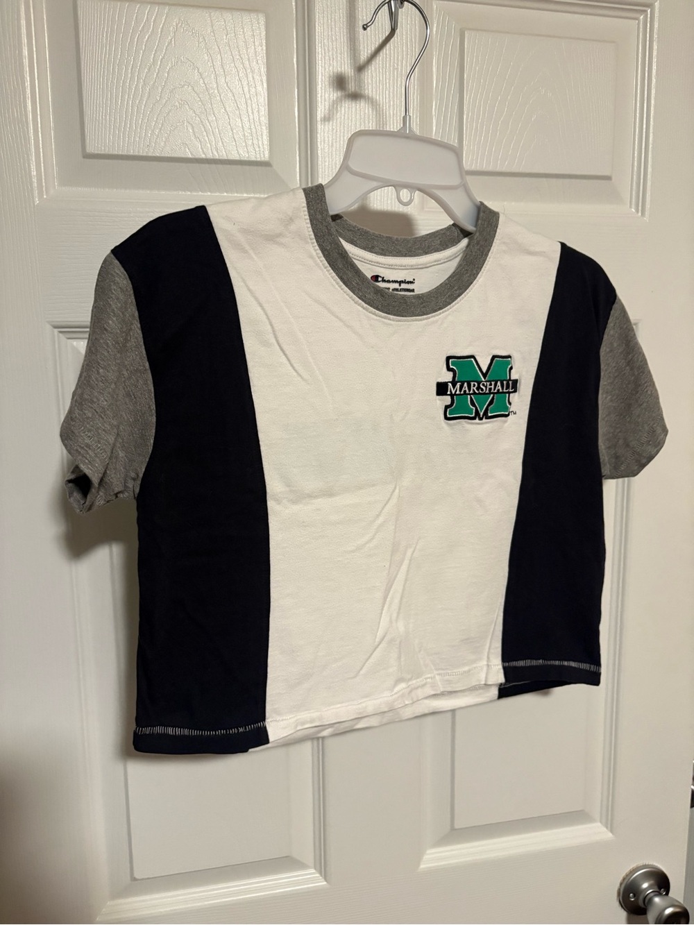 Champion Kids Colorblock Tee in White, Black & Gray with Marshall Logo